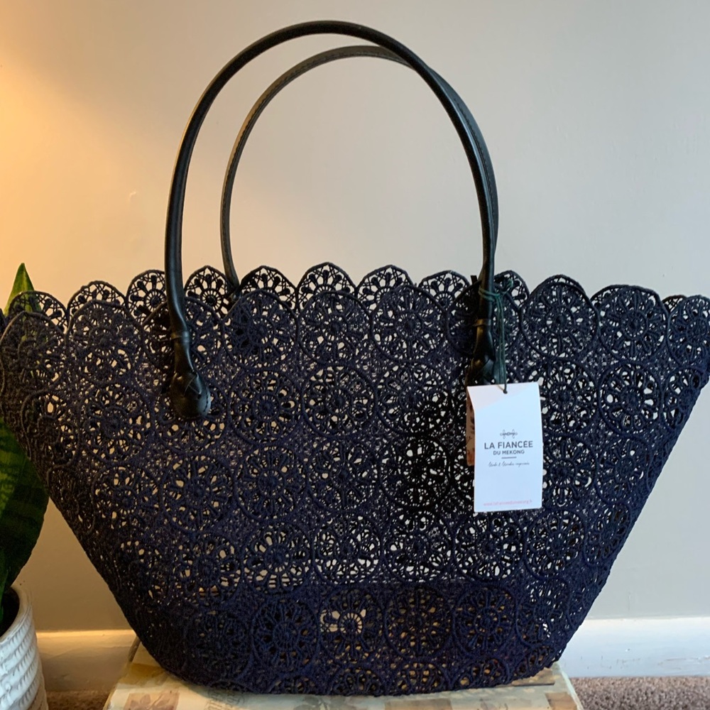 Navy Lace Tote Bag